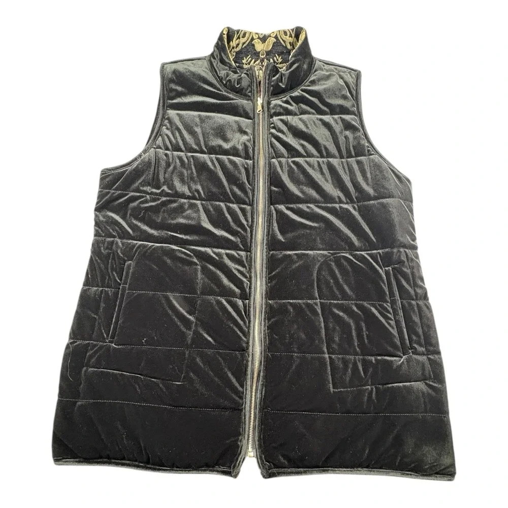 Reversible Baroque Tapestry Puffer Vest Black Gold —‎ Fits Like Large Unbranded